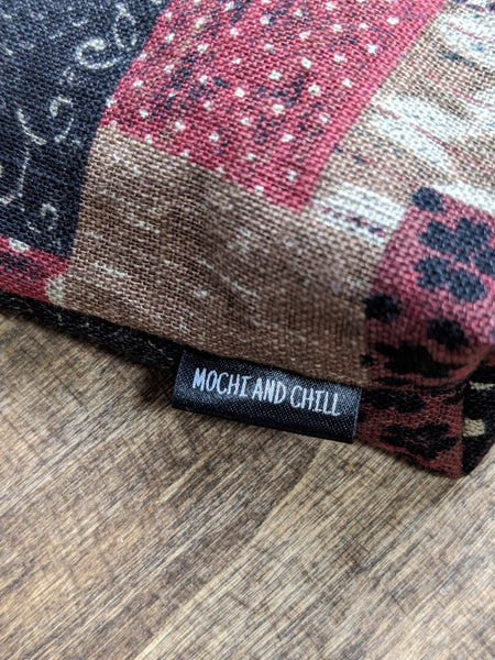 THE TOMI Mini Drawstring Bag: Red & Black Boro Patchwork Print