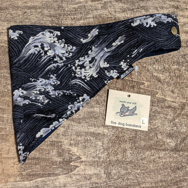 THE DOG BANDANA by Mochi and Chill - Dark Waves Japanese Fabric Dog Bandana