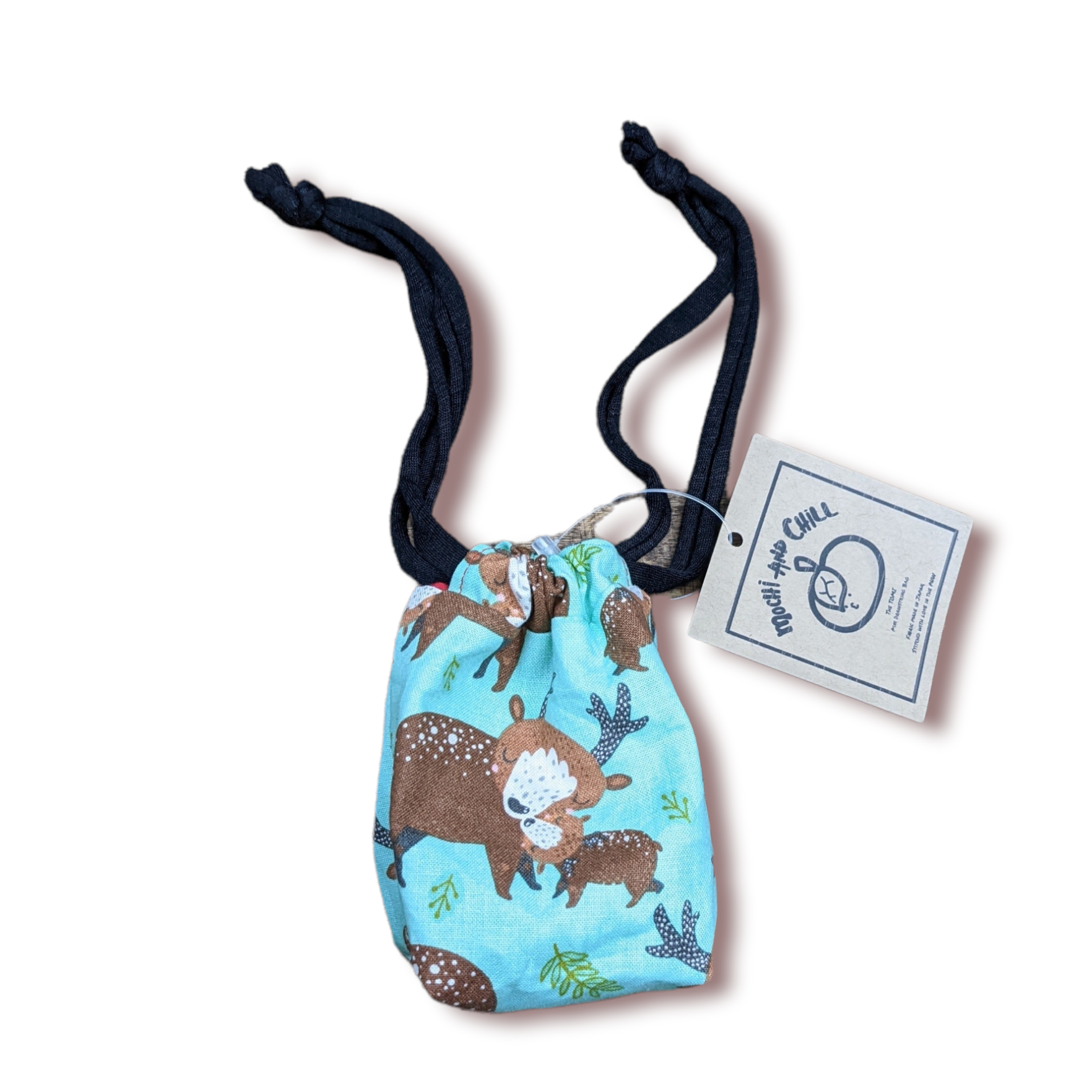 THE TOMI Mini Drawstring Bag: Reindeer Holiday Print